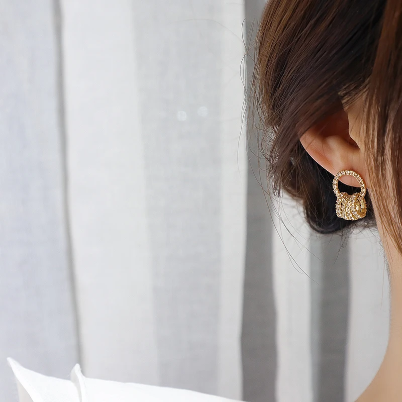 Korean Super Shining Buckle Circle Earrings for Women 14k Real Gold Elegant AAA Zirconia Stud Earring Birthday Gift Brincos thumbnail 2