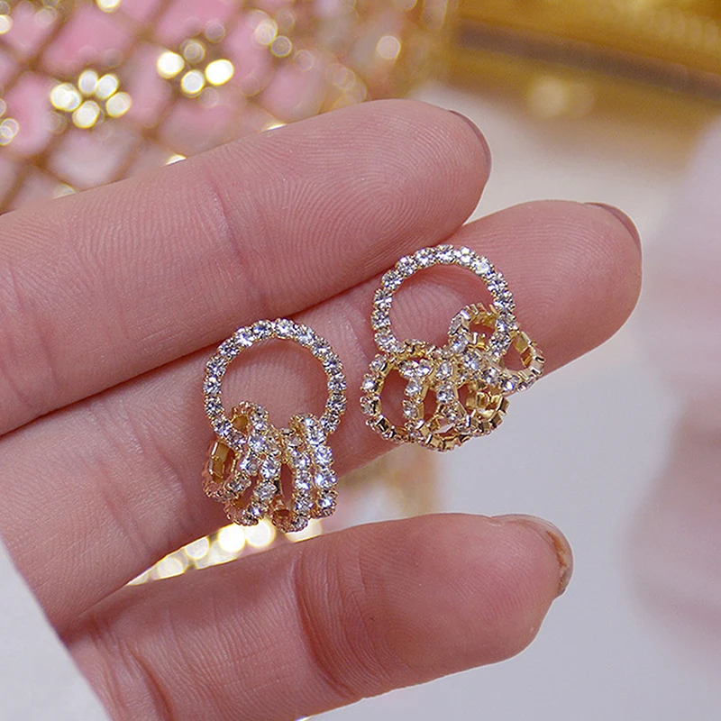 Korean Super Shining Buckle Circle Earrings for Women 14k Real Gold Elegant AAA Zirconia Stud Earring Birthday Gift Brincos thumbnail 3
