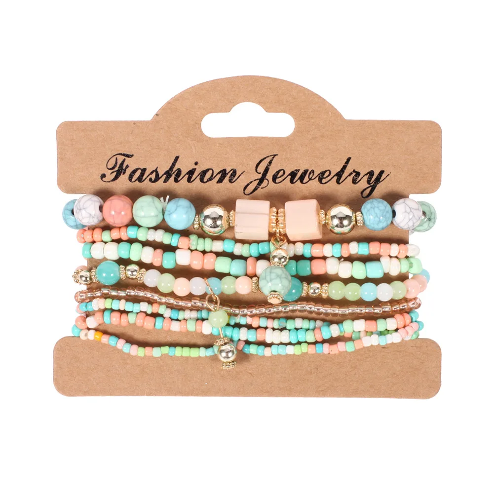 Bohemian Handmade Beads Bracelet Set For Women Summer Colorful Beaded Chain Bangle Girls Boho Jewelry Accessories thumbnail 2