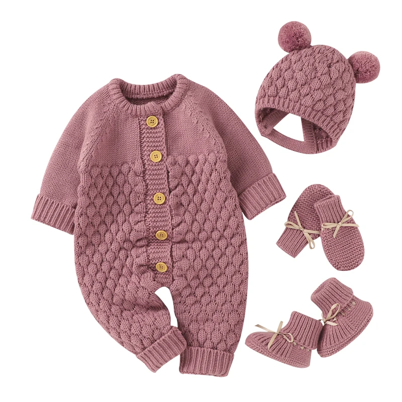 Baby Rompers Clothes Autumn Winter Knitted Newborn Boys Girls Solid Plain Jumpsuits Fashion Solid Plain Toddler Kids Unisex Wear thumbnail 2