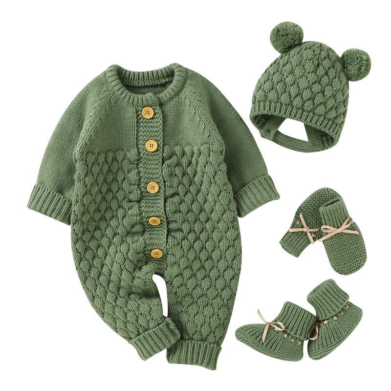 Baby Rompers Clothes Autumn Winter Knitted Newborn Boys Girls Solid Plain Jumpsuits Fashion Solid Plain Toddler Kids Unisex Wear thumbnail 3
