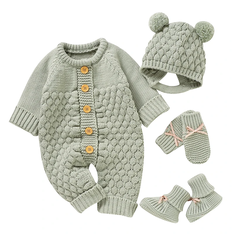 Baby Rompers Clothes Autumn Winter Knitted Newborn Boys Girls Solid Plain Jumpsuits Fashion Solid Plain Toddler Kids Unisex Wear thumbnail 5