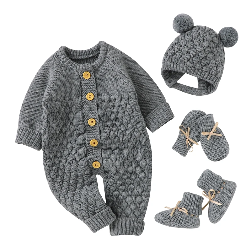 Baby Rompers Clothes Autumn Winter Knitted Newborn Boys Girls Solid Plain Jumpsuits Fashion Solid Plain Toddler Kids Unisex Wear thumbnail 6