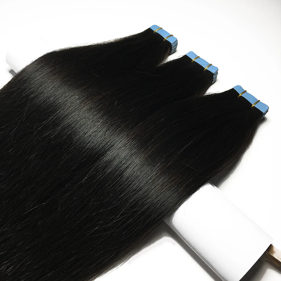 Tape In Straight Human Hair Extensions Brazilian Hair Adhesive Extensions Skin Weft Black Brown 100% Real Human Hair for Women thumbnail 5