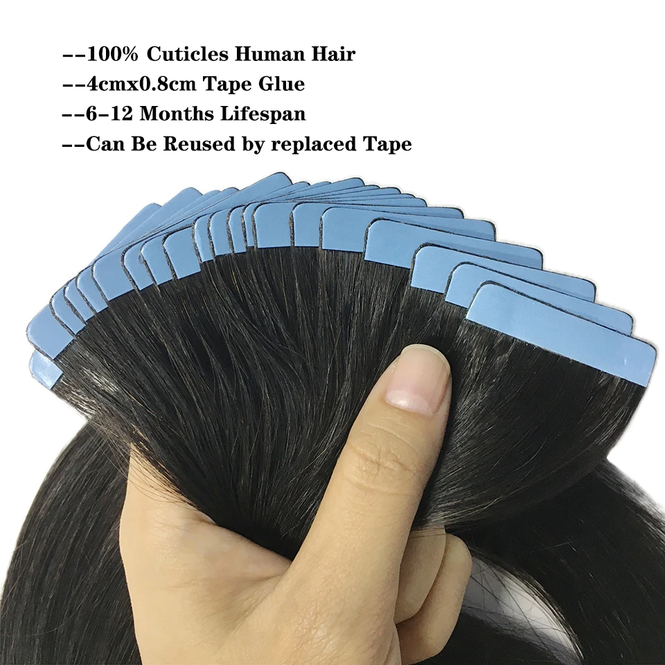 Tape In Straight Human Hair Extensions Brazilian Hair Adhesive Extensions Skin Weft Black Brown 100% Real Human Hair for Women thumbnail 3