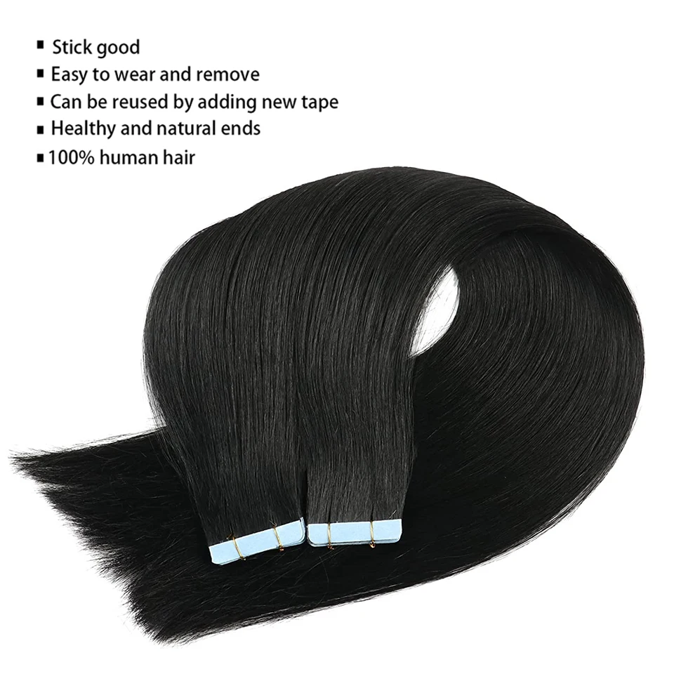 Tape In Straight Human Hair Extensions Brazilian Hair Adhesive Extensions Skin Weft Black Brown 100% Real Human Hair for Women thumbnail 2