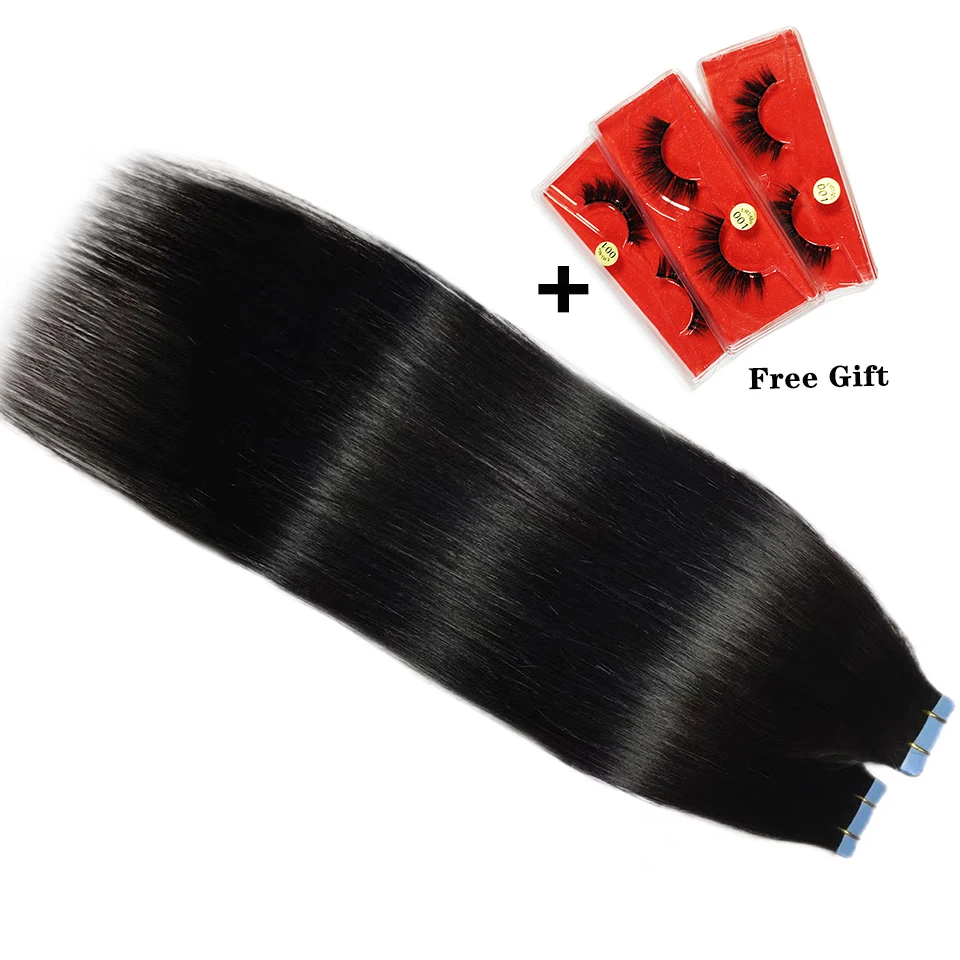 Tape In Straight Human Hair Extensions Brazilian Hair Adhesive Extensions Skin Weft Black Brown 100% Real Human Hair for Women thumbnail 4