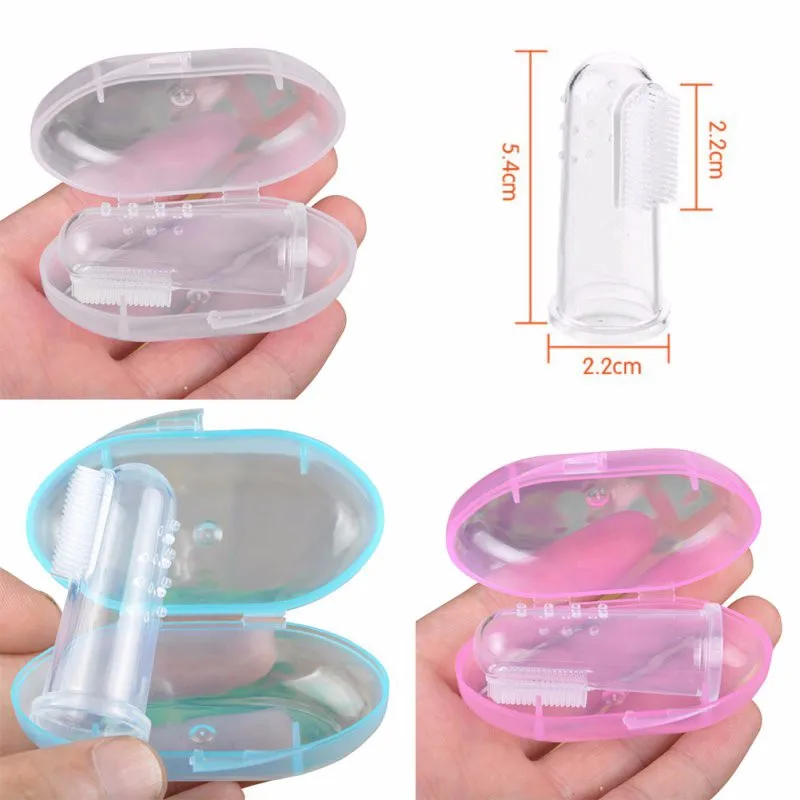 Cute Baby Finger Toothbrush With Box Children Teeth Clear Massage Soft Silicone Infant Rubber Cleaning Brush Massager Set thumbnail 4