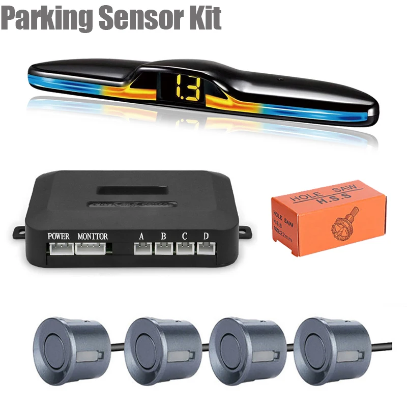 New LED Parking Sensor System Backlight Parktronic Monitor Display Kit Backup Detector Assistant 4 Probes thumbnail 3