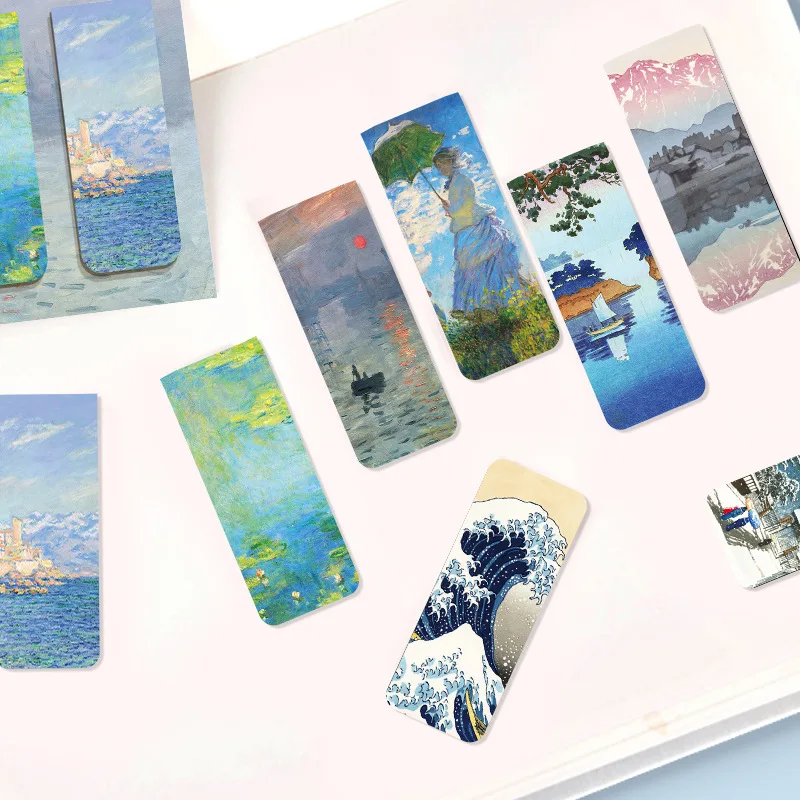 4 Pcs Magnetic Bookmark World Famous Painting Monet Van Gogh Antique Art Page Folder for Books Readers Stationery Supplies thumbnail 3