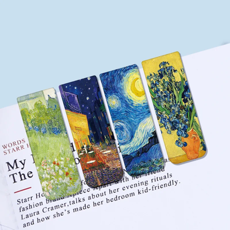 4 Pcs Magnetic Bookmark World Famous Painting Monet Van Gogh Antique Art Page Folder for Books Readers Stationery Supplies thumbnail 2
