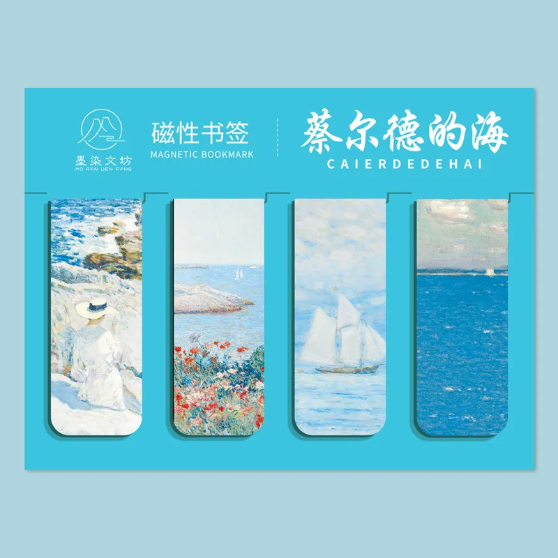4 Pcs Magnetic Bookmark World Famous Painting Monet Van Gogh Antique Art Page Folder for Books Readers Stationery Supplies thumbnail 5