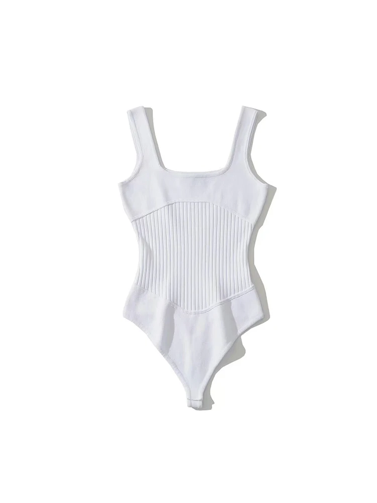 Summer 6 Colors Women Knitted Elastic Slim V-neck Tank Bodysuits Sleeveless Backless Sexy Bodysuit thumbnail 3