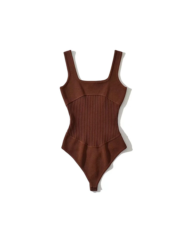 Summer 6 Colors Women Knitted Elastic Slim V-neck Tank Bodysuits Sleeveless Backless Sexy Bodysuit thumbnail 2