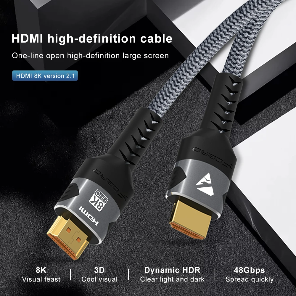 8K HDMI-Compatible Cable 4K@120Hz 8K@60Hz HDMI 2.1 Cable 48Gbps Adapter For RTX 3080 eARC HDR Video Cable PC Laptop TV box PS5 thumbnail 4
