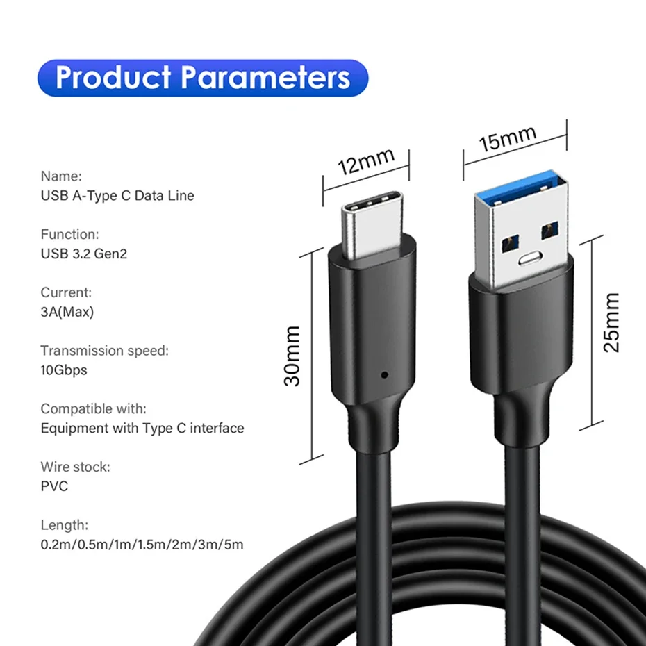 USB 3.2 10Gbps Type C Cable USB A to Type-C 3.2 Gen2 Cable Data Transfer USB C SSD Hard Disk Cable 3A 60W QC 3.0 Fast Charging thumbnail 6
