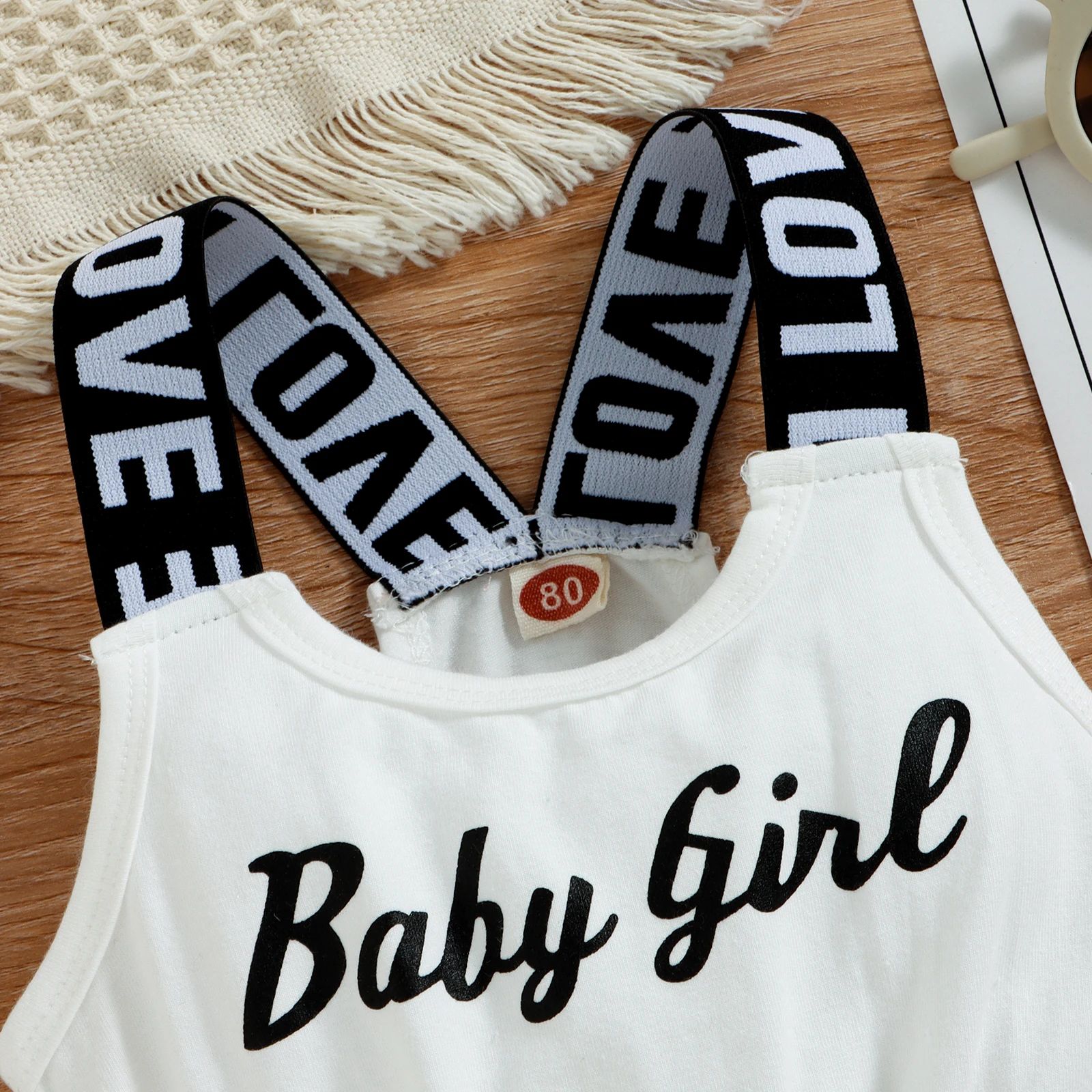 Toddler Kids Baby Girls Summer Romper, Sleeveless Crew Neck Letter Print Short Jumpsuit Elastic Waist Clothes 9M-4T thumbnail 4