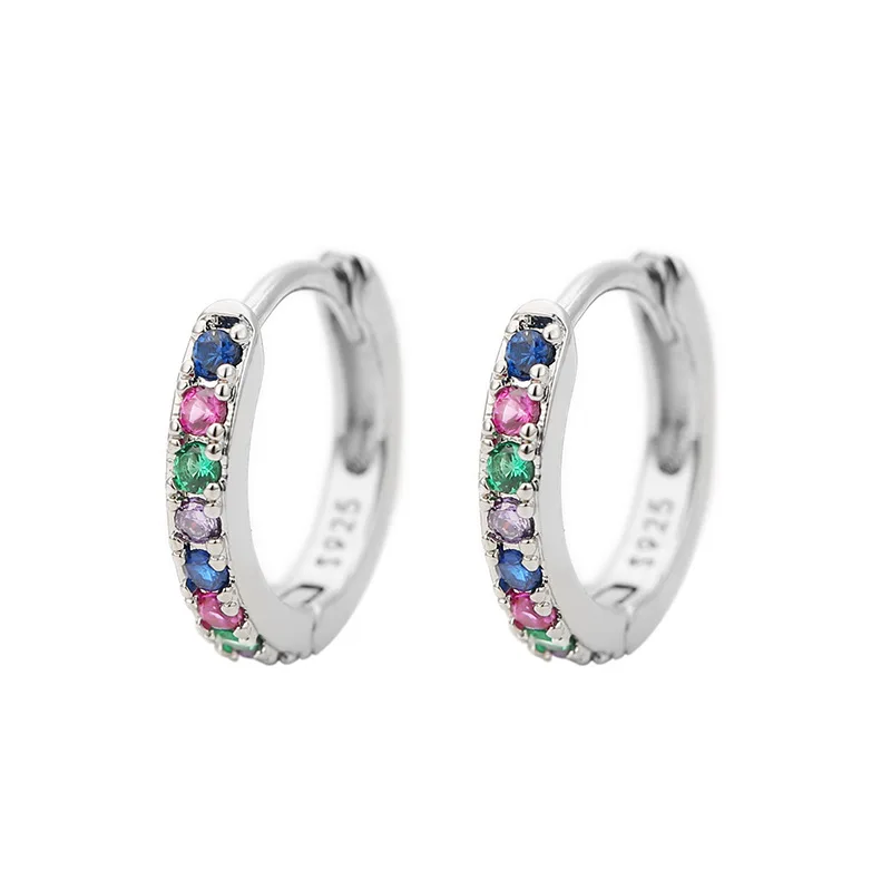 2pcs Stainless Steel Minimal Hoops Earrings for Women 5mm 6mm 7mm 8mm 9mm Huggie hoops mini Multicolored Rainbow CZ Earring thumbnail 5