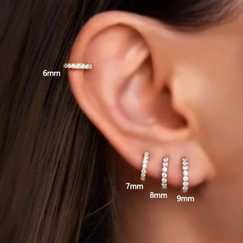 2pcs Stainless Steel Minimal Hoops Earrings for Women 5mm 6mm 7mm 8mm 9mm Huggie hoops mini Multicolored Rainbow CZ Earring thumbnail 2