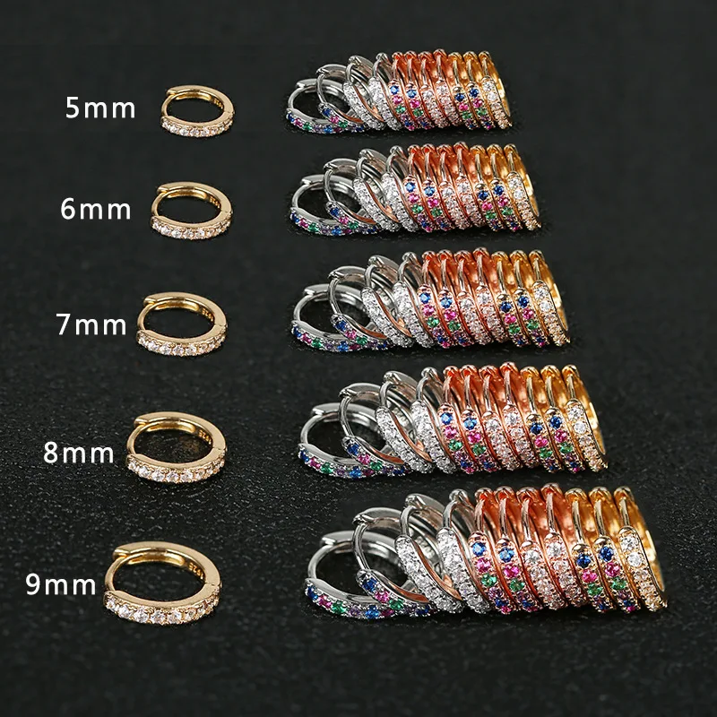 2pcs Stainless Steel Minimal Hoops Earrings for Women 5mm 6mm 7mm 8mm 9mm Huggie hoops mini Multicolored Rainbow CZ Earring thumbnail 4