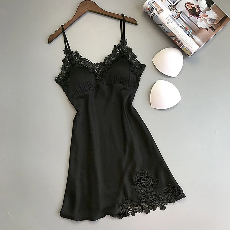 Ladies Sexy Silk Satin Night Dress Sleeveless Nighties V-neck Nightgown Nightdress Lace Sleepwear Nightwear For Women S-XL thumbnail 3