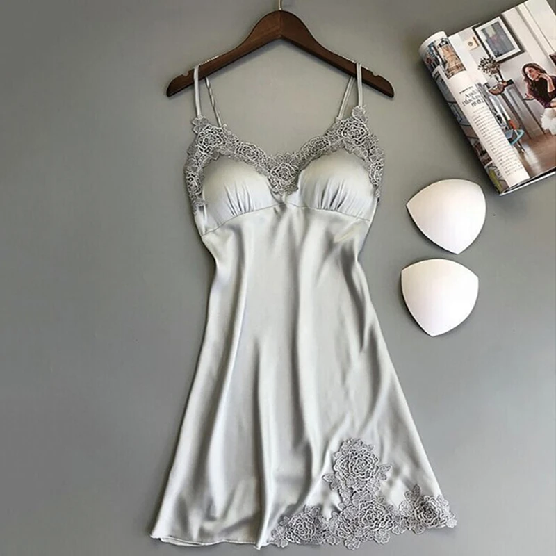 Ladies Sexy Silk Satin Night Dress Sleeveless Nighties V-neck Nightgown Nightdress Lace Sleepwear Nightwear For Women S-XL thumbnail 5