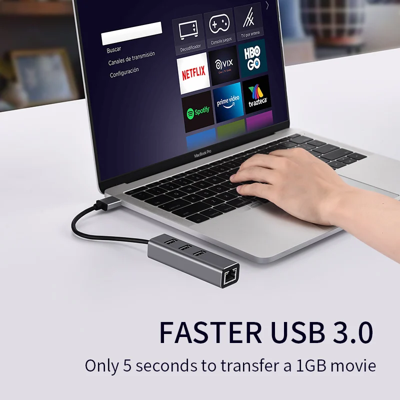 USB 3.0 HUB 1000Mbps 3 Ports USB 3.0 Type C HUB USB to Rj45 Gigabit Ethernet Adapter RTL8153 for MacBook Laptop Computer thumbnail 6