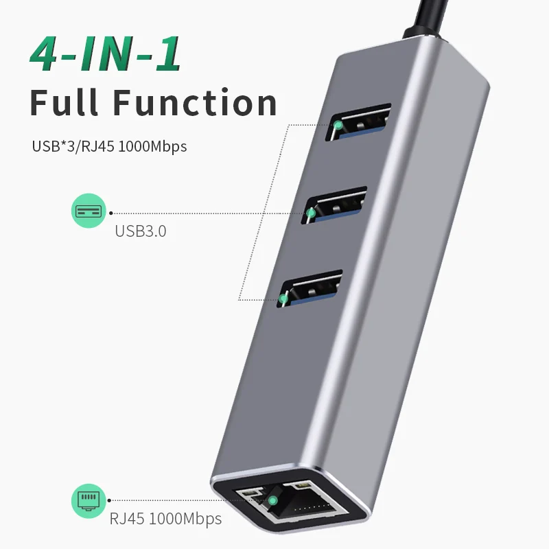 USB 3.0 HUB 1000Mbps 3 Ports USB 3.0 Type C HUB USB to Rj45 Gigabit Ethernet Adapter RTL8153 for MacBook Laptop Computer thumbnail 2