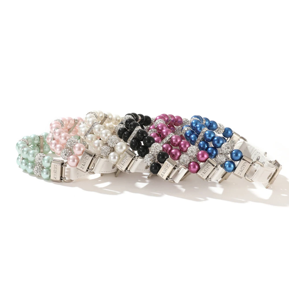 Pearl Pet Collar Artificial Pearls Rhinestone Dog Collar For Cat Necklace Wedding Party Pink Blue Green thumbnail 4
