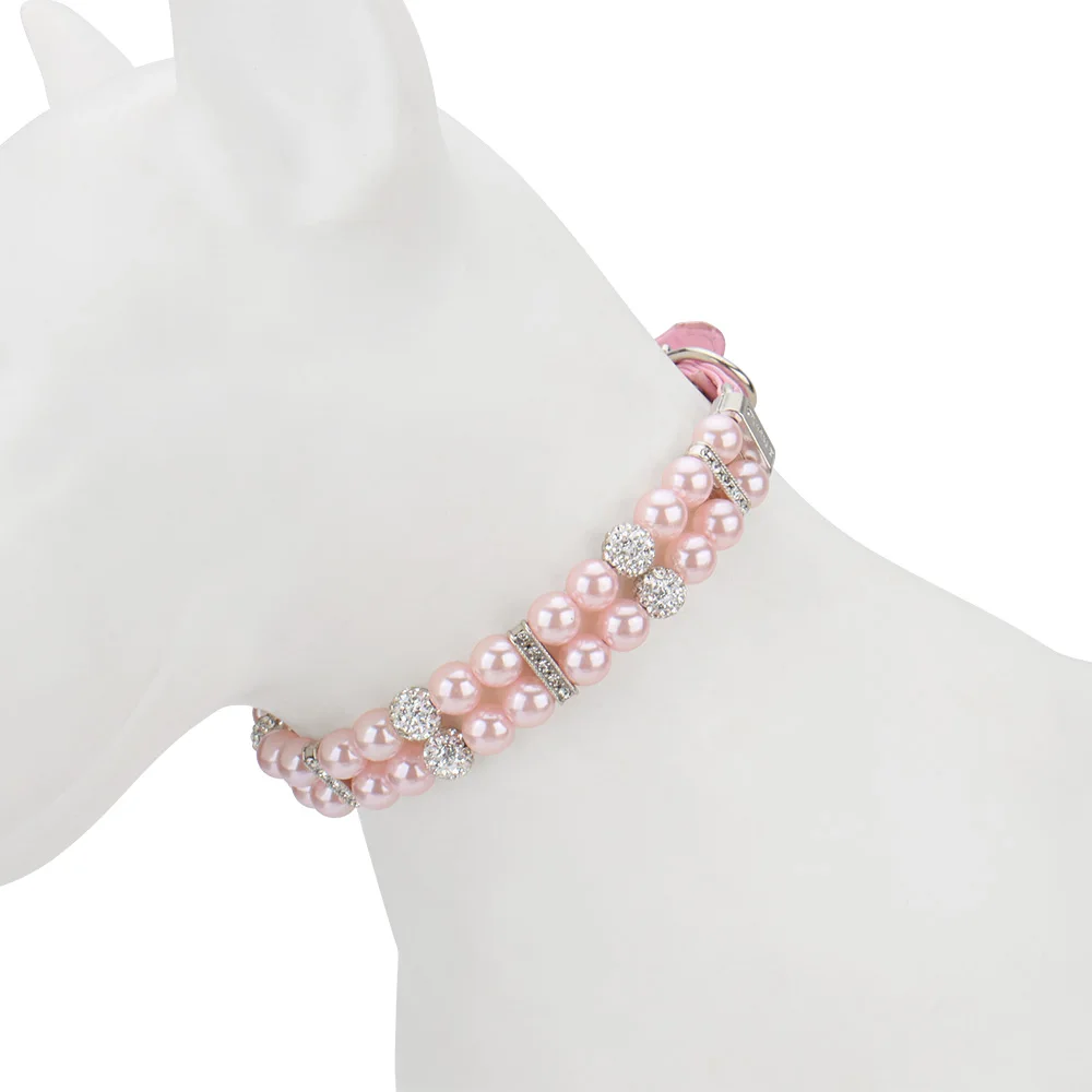 Pearl Pet Collar Artificial Pearls Rhinestone Dog Collar For Cat Necklace Wedding Party Pink Blue Green thumbnail 6