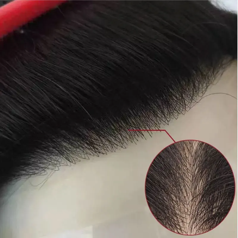 Men's Toupee Thin Skin PU V Loop Front Hair Replacement Systems 6 Inches Remy Human HairPiece Toupee For Men 1B V Frontal Toupee thumbnail 4