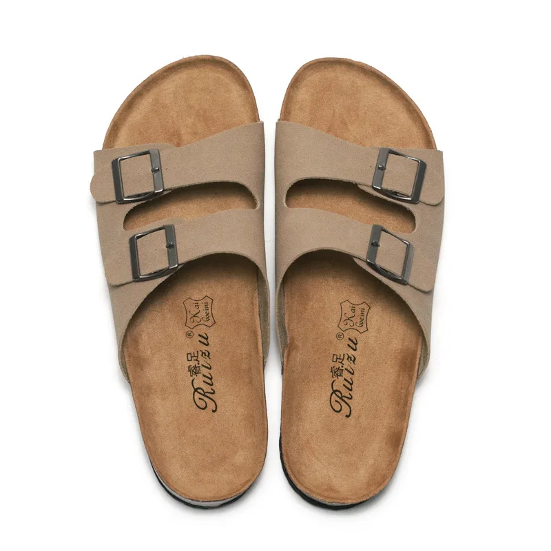 2022 New Unisex 35-46 Men Women Cork Slippers Leather Mule Clogs Slippers High Quality Soft Cork Two Buckle Slides Footwear thumbnail 5