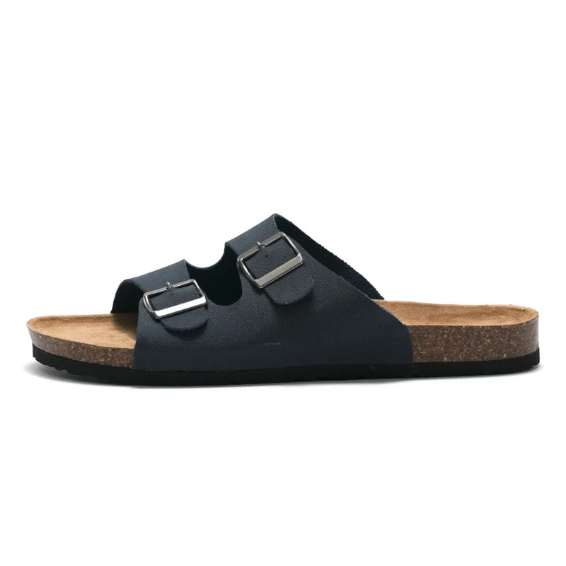2022 New Unisex 35-46 Men Women Cork Slippers Leather Mule Clogs Slippers High Quality Soft Cork Two Buckle Slides Footwear thumbnail 6