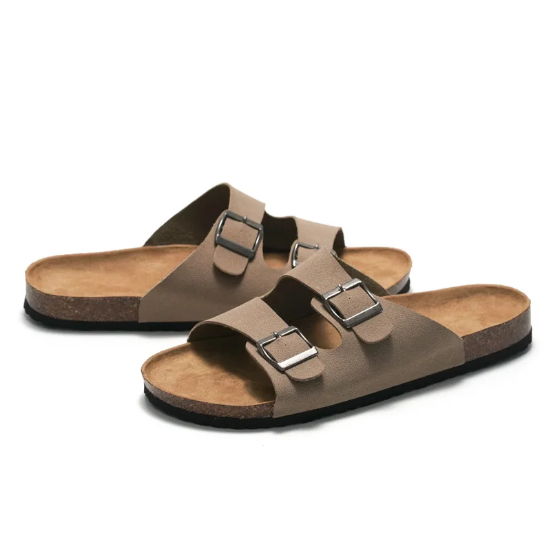 2022 New Unisex 35-46 Men Women Cork Slippers Leather Mule Clogs Slippers High Quality Soft Cork Two Buckle Slides Footwear thumbnail 3