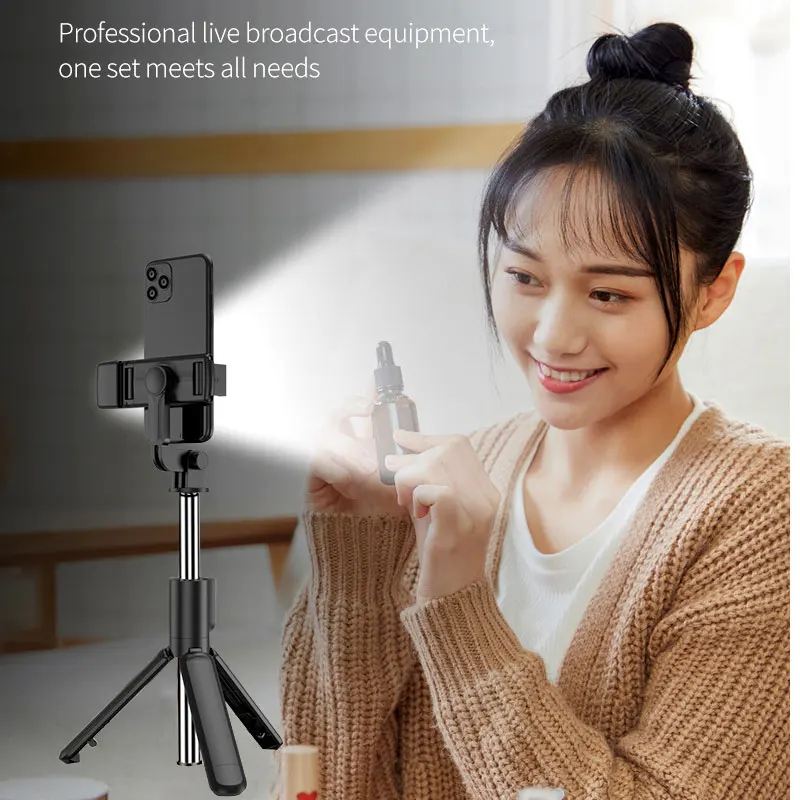 Portable Bluetooth Selfie Stick Retractable Multifunctional 103CM Phone HoldeTripod With Selfie light Wireless Remote Shutter thumbnail 3