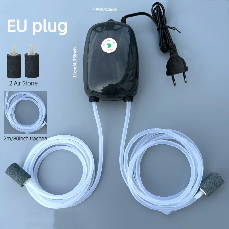Aquarium Air Pump Fish Tank Mini Compressor Single Double Outlet with Check Valve Tube Aquatic Accessories 220V 3W 5W thumbnail 2