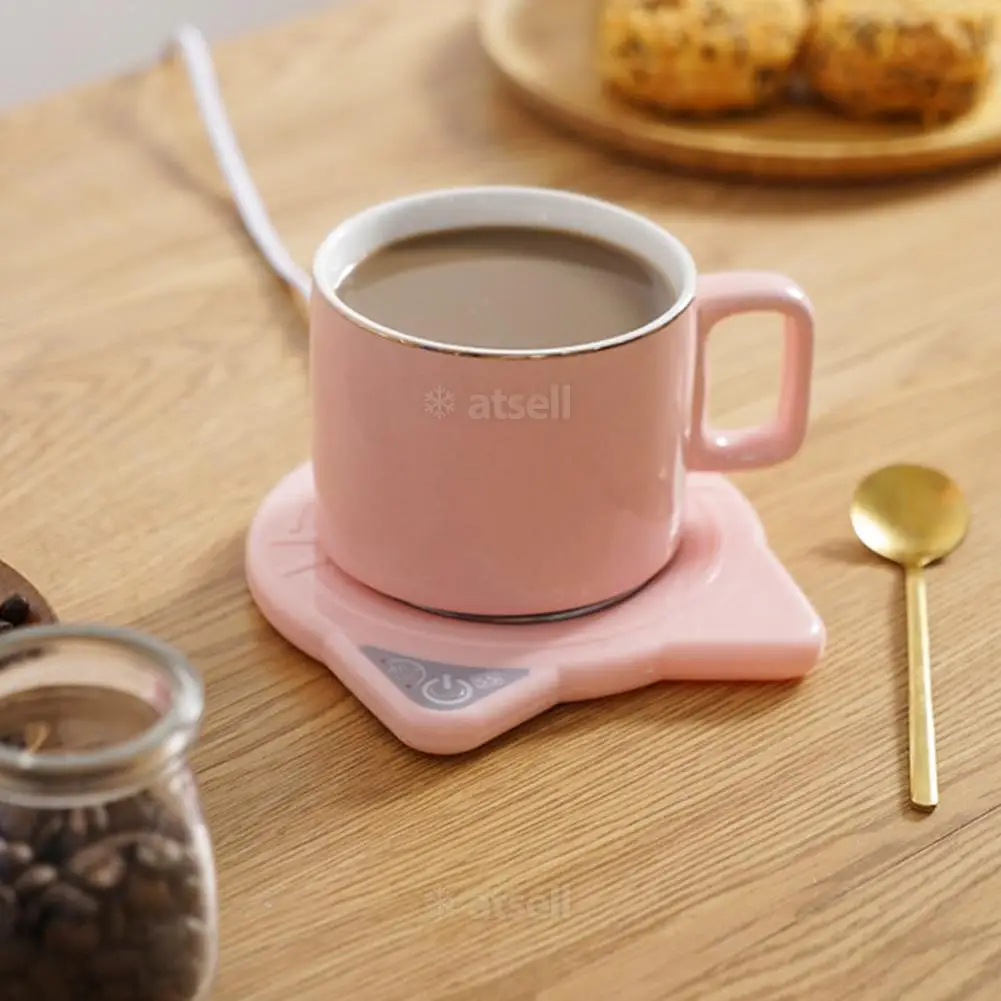 USB Cute Mug Warmer Cup Heater Desktop Heated Coaster for Coffee Milk Tea Temperatures Adjustable Cup Warming Pad thumbnail 2