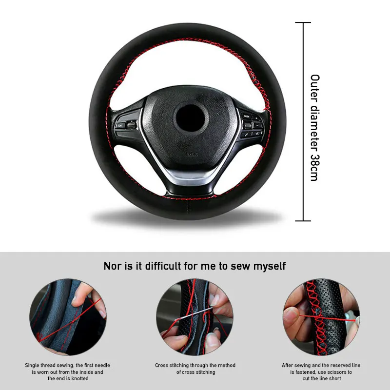 Premium Fur Steering Wheel Cover Universal Car Steering Wheel Braid Cover with Needles and Thread Anti Slip Interior Protector thumbnail 2