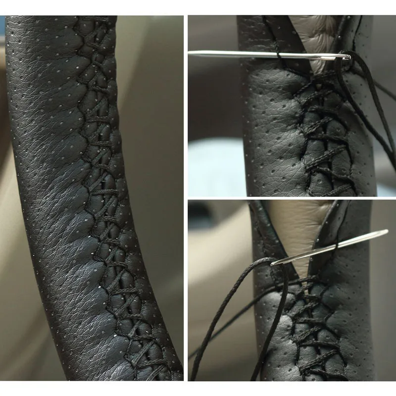 Hand Sewing Universal PU Leather Car Steering Wheel Cover for 37 - 38 cm 14.5"-15" Non-Slip M Size Woven Car Styling Wrap thumbnail 3