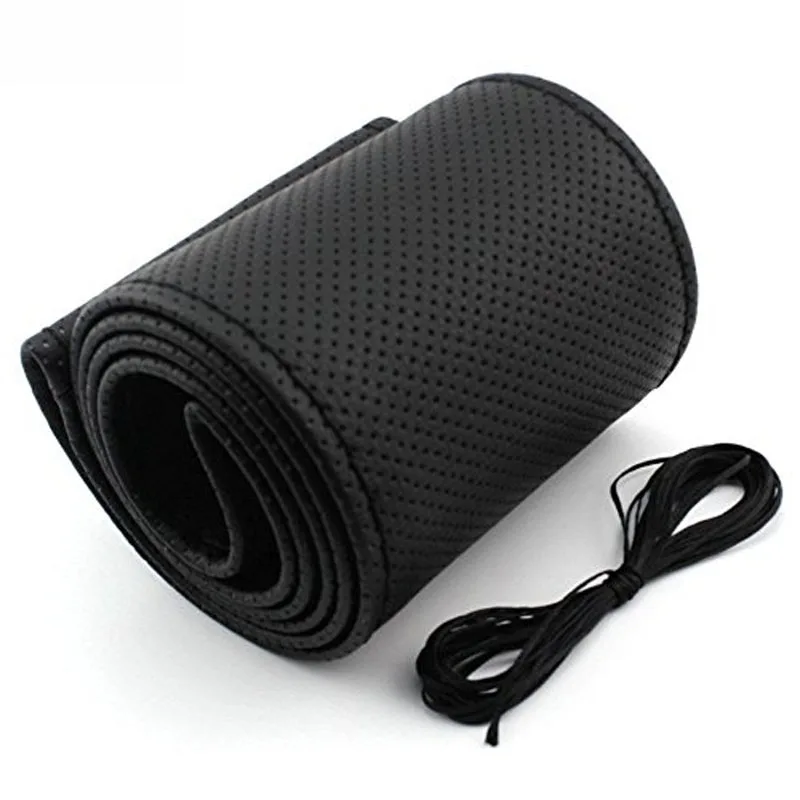 Hand Sewing Universal PU Leather Car Steering Wheel Cover for 37 - 38 cm 14.5"-15" Non-Slip M Size Woven Car Styling Wrap thumbnail 2