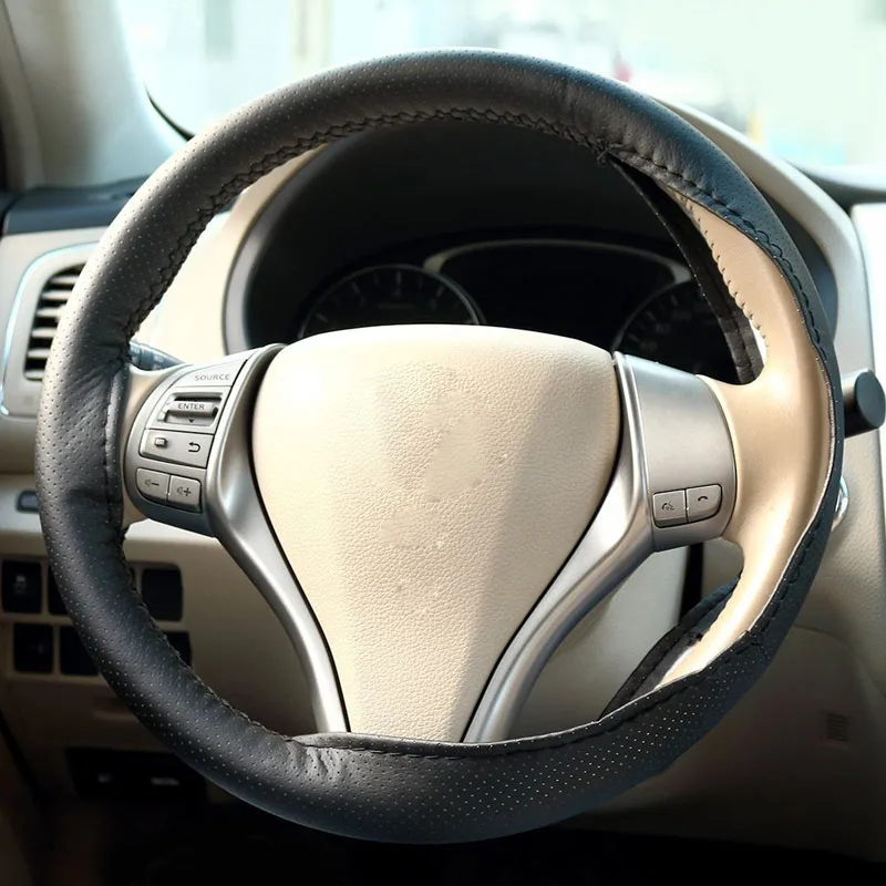 Hand Sewing Universal PU Leather Car Steering Wheel Cover for 37 - 38 cm 14.5"-15" Non-Slip M Size Woven Car Styling Wrap thumbnail 5