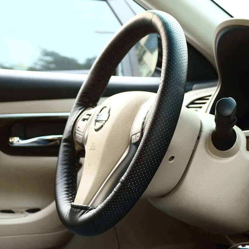 Hand Sewing Universal PU Leather Car Steering Wheel Cover for 37 - 38 cm 14.5"-15" Non-Slip M Size Woven Car Styling Wrap thumbnail 6