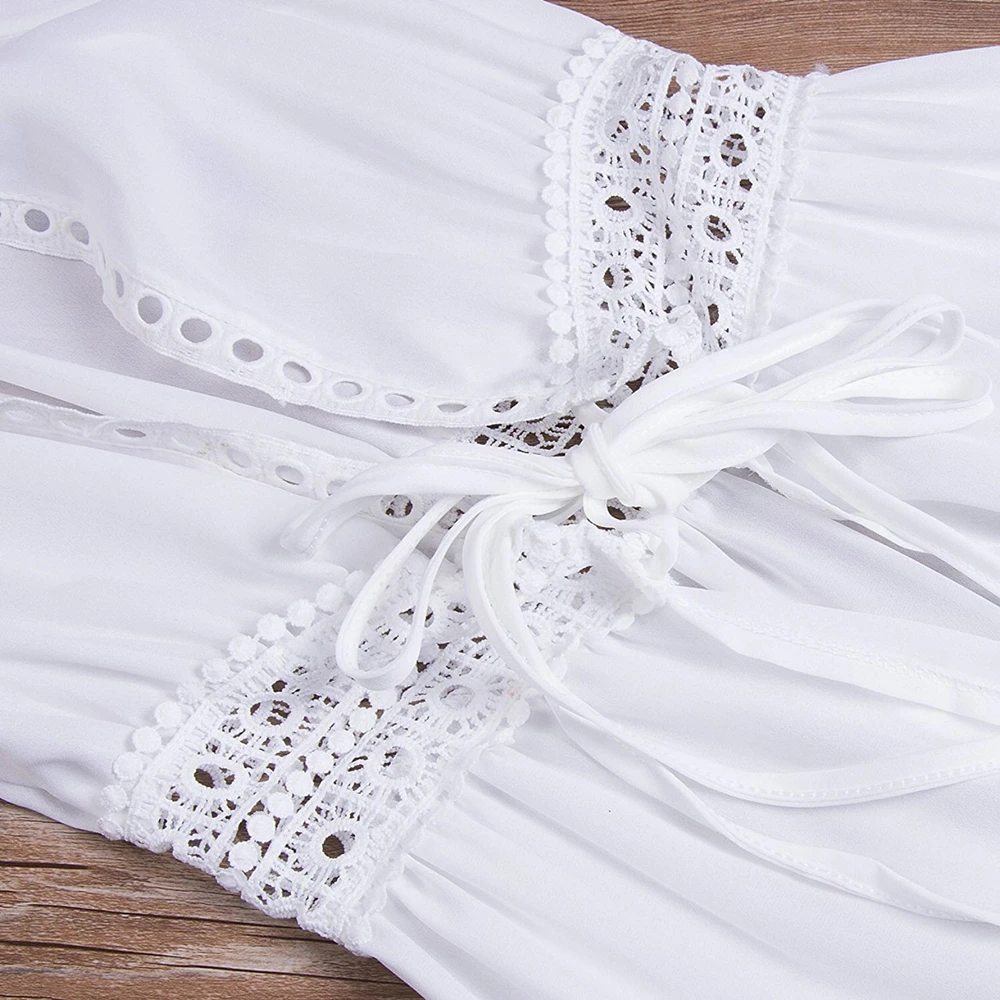 Women's Summer Dress Lady Lace Boho Beach Swimsuit Bikini Cover Up Lace-Up Long Blouse Hollow Out Sun Protection Cardigan Shawl thumbnail 6