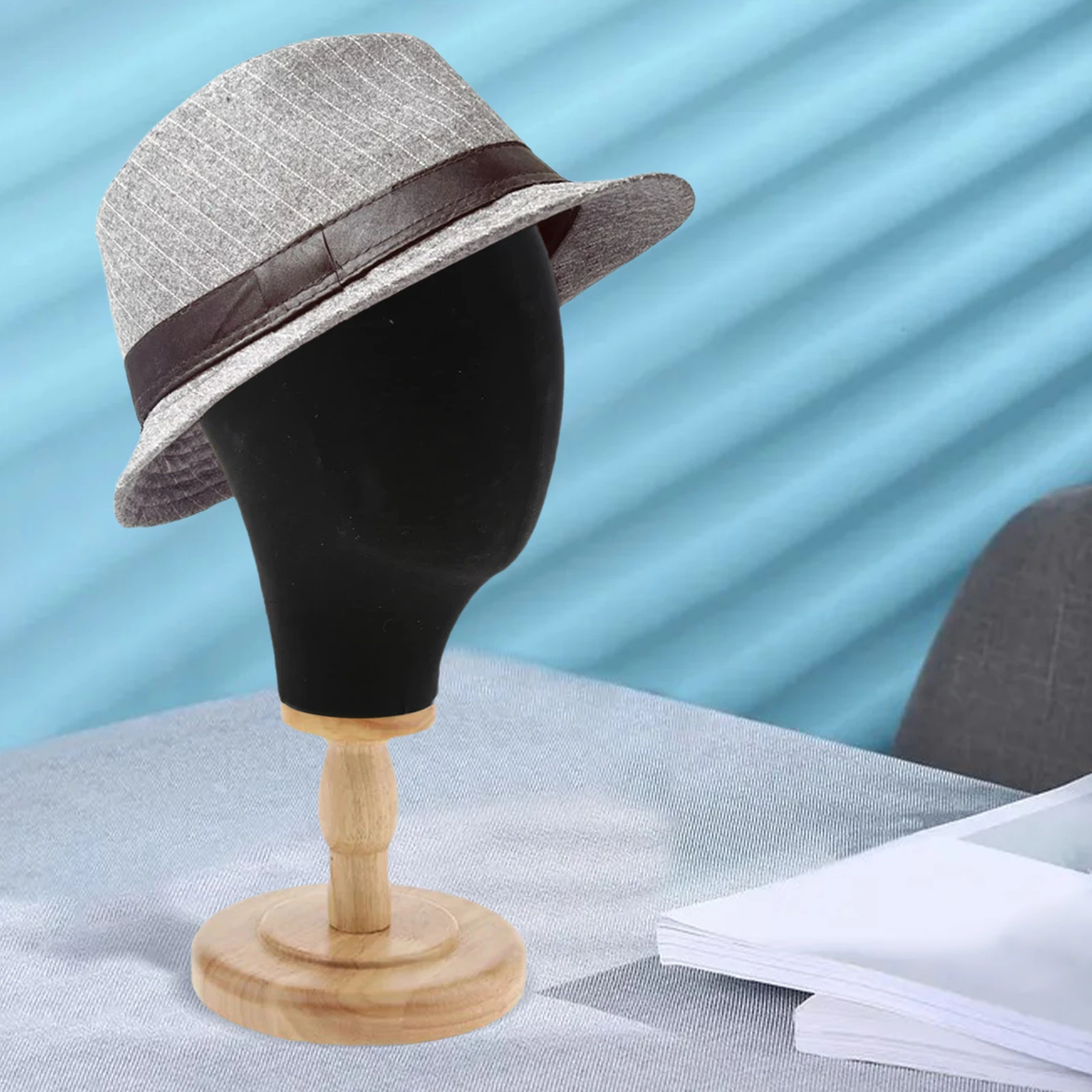 22'' Canvas Mannequin Wig Manikin Hats Caps Display Canvas Cork Block Mannequin Head Model + Detachable Wood Stand thumbnail 4