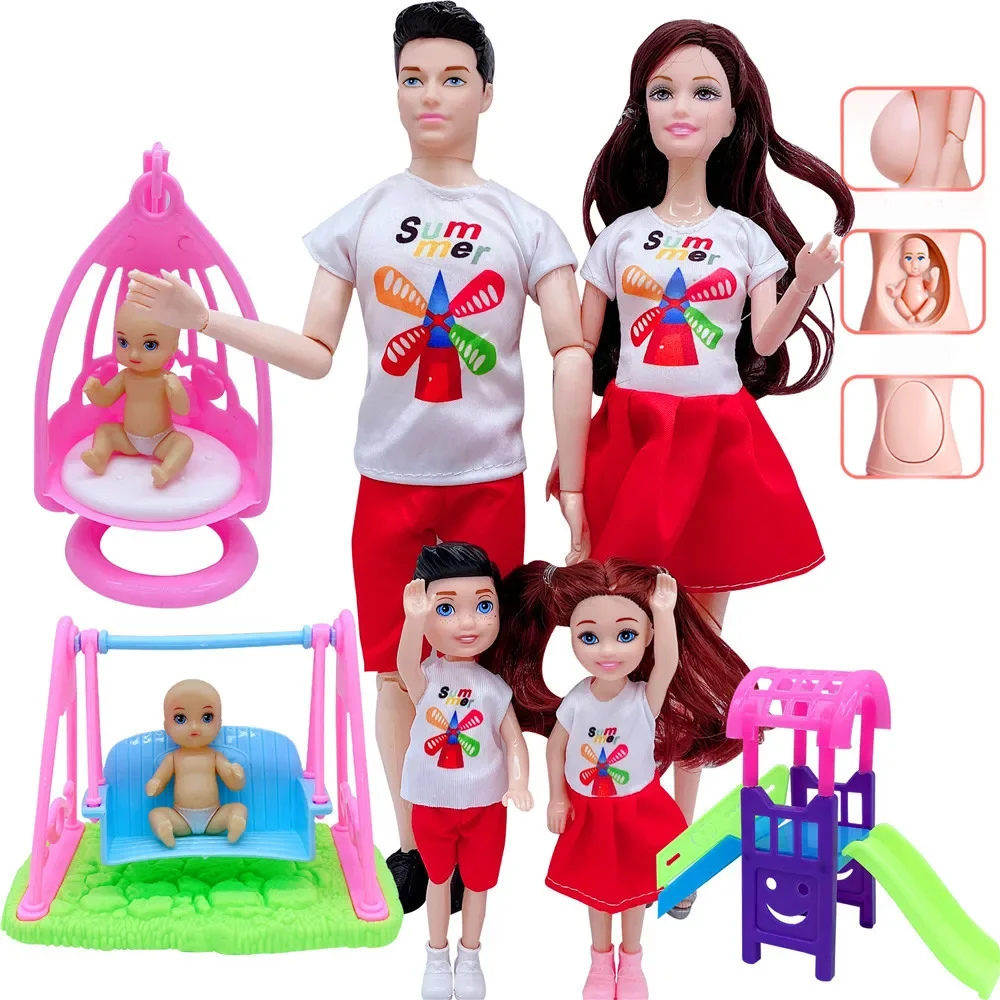 5Pcs/Lot Family Couple Dolls Pregnant Mom Doll Stroller Bed Accessories Baby Boy Ken Playset Kids Pretand Play Toys Girls Gifts thumbnail 5