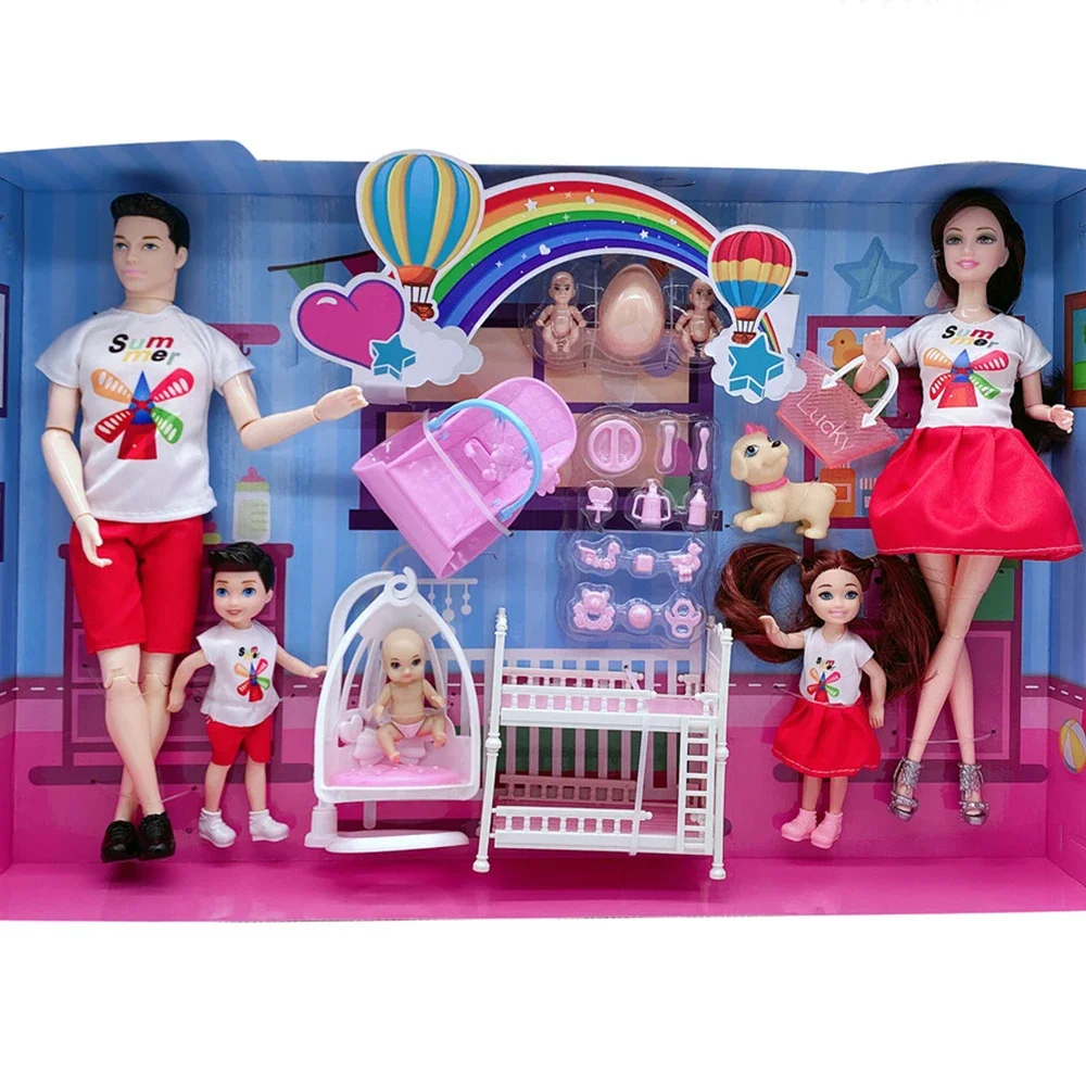 5Pcs/Lot Family Couple Dolls Pregnant Mom Doll Stroller Bed Accessories Baby Boy Ken Playset Kids Pretand Play Toys Girls Gifts thumbnail 3