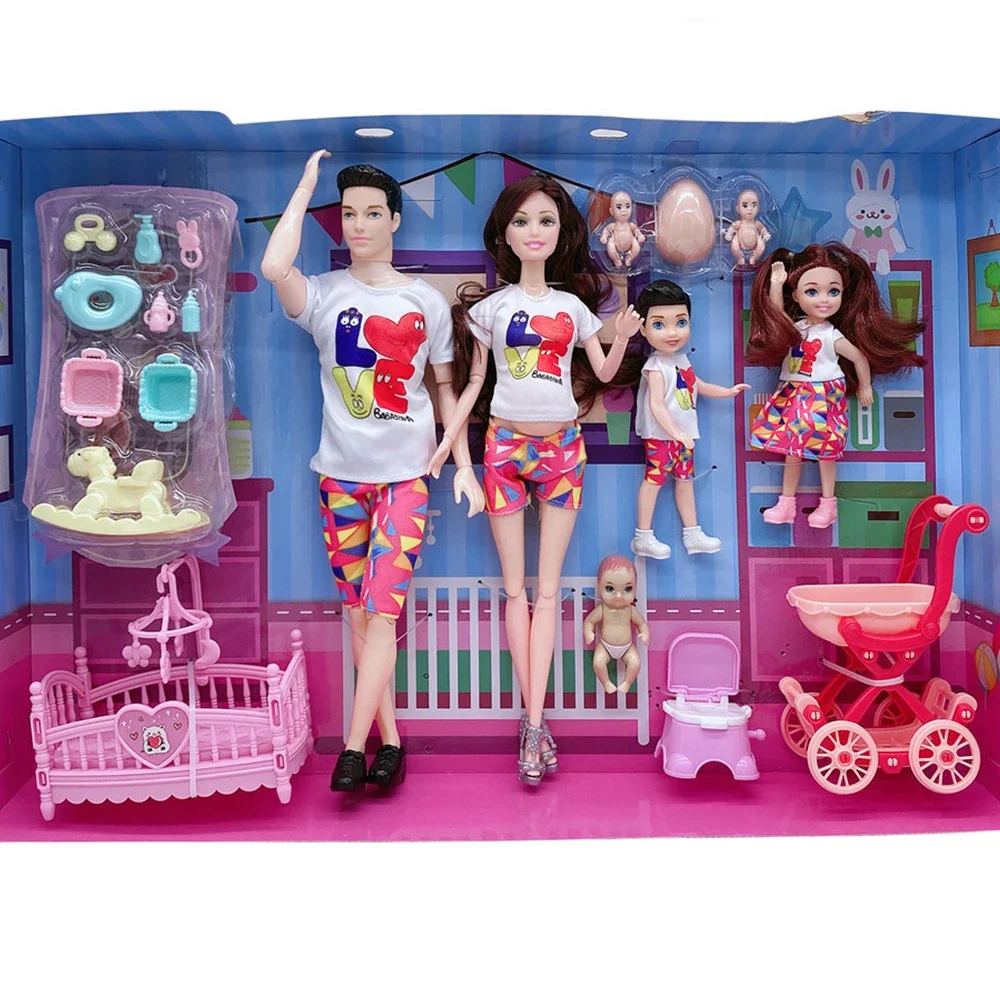 5Pcs/Lot Family Couple Dolls Pregnant Mom Doll Stroller Bed Accessories Baby Boy Ken Playset Kids Pretand Play Toys Girls Gifts thumbnail 2