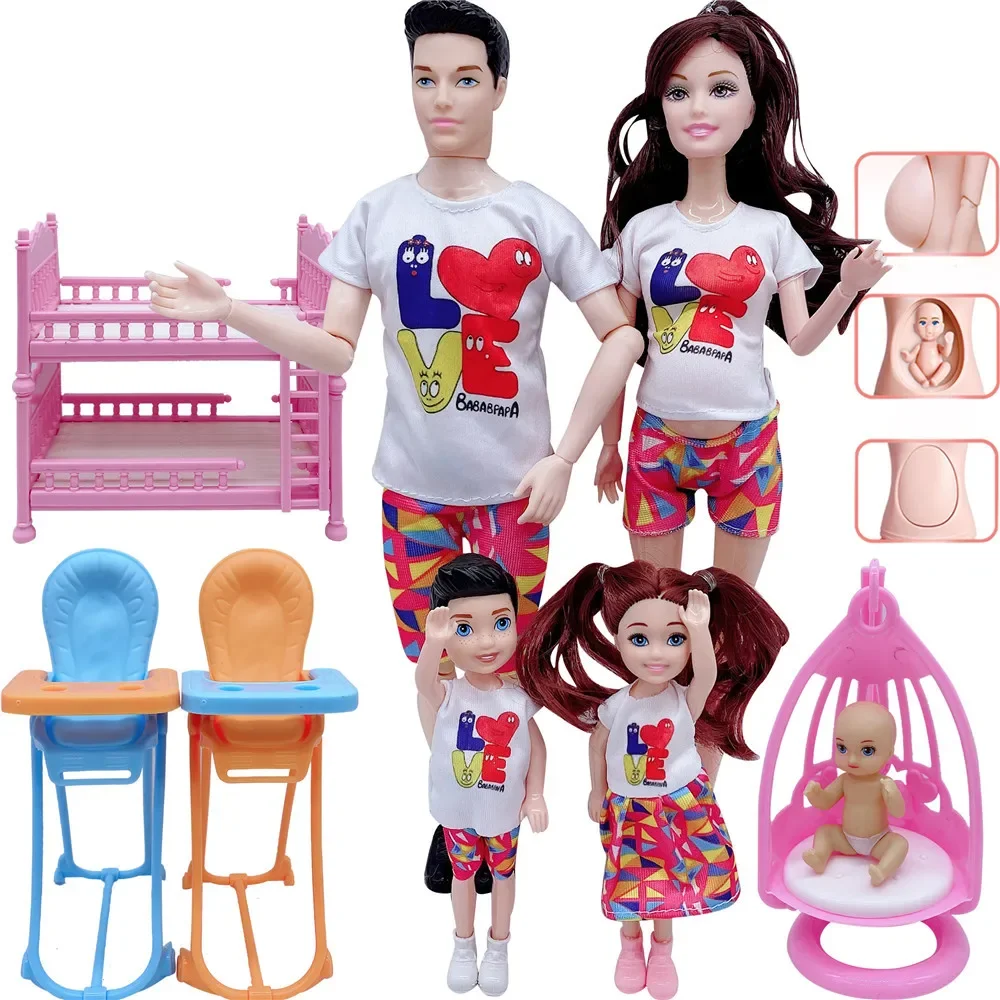 5Pcs/Lot Family Couple Dolls Pregnant Mom Doll Stroller Bed Accessories Baby Boy Ken Playset Kids Pretand Play Toys Girls Gifts thumbnail 6
