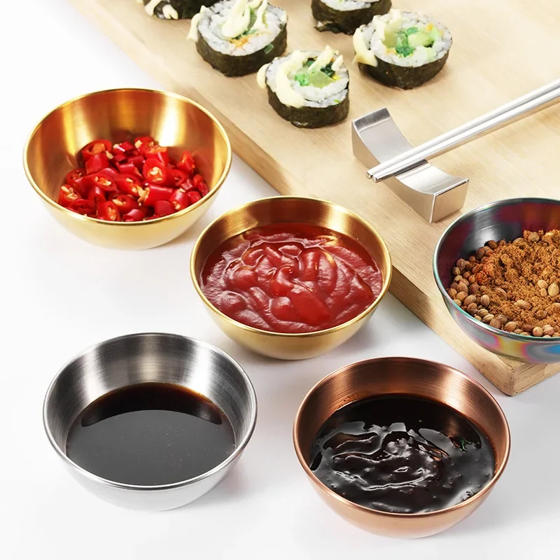 4pcs 2pcs Stainless Steel Golden Sauce Dishes Appetizer Seasoning Serving Dishes Sets Tray Spice Plates Kitchen Tableware thumbnail 3