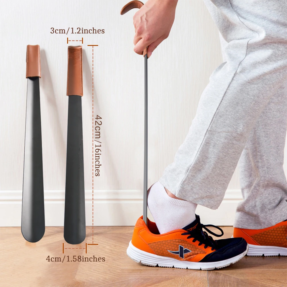 42cm Long Handled Shoe Horn Leather Shoehorn Metal Long No Bending 16cm Short Shoe Spoon Home Tools For Pregnant Backache Eldery thumbnail 4